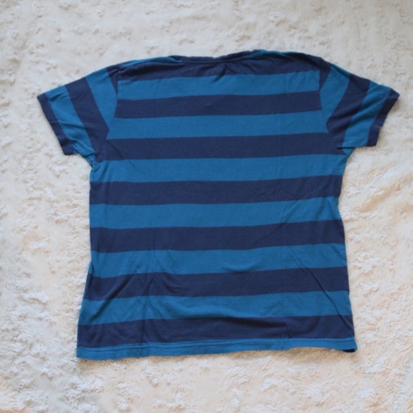 Division 55 Blue Striped Short Sleeve V Neck Tee M - Picture 3 of 3